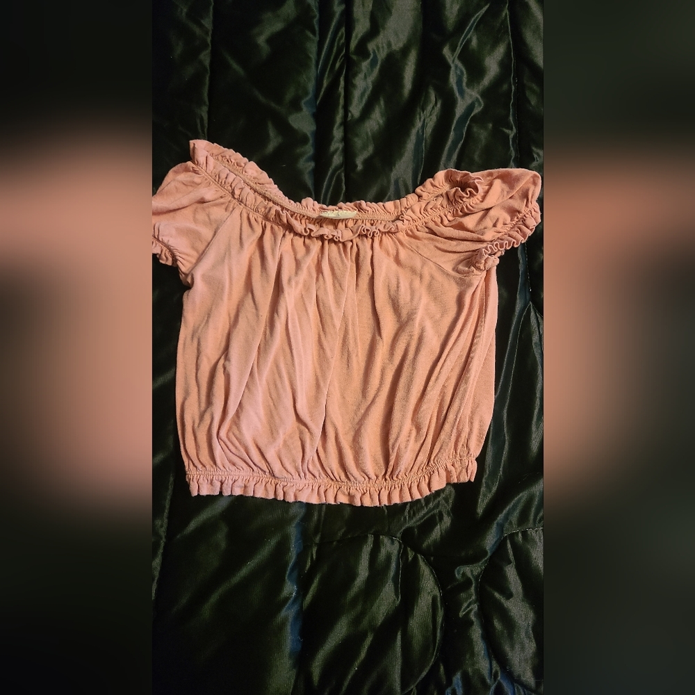 Pink off the shoulder cropped shirt